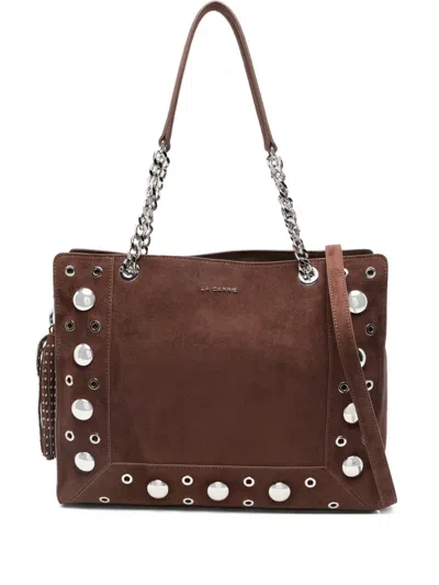 La Carrie Ethnic Studded Chain Suede Shoulder Bag In Brown