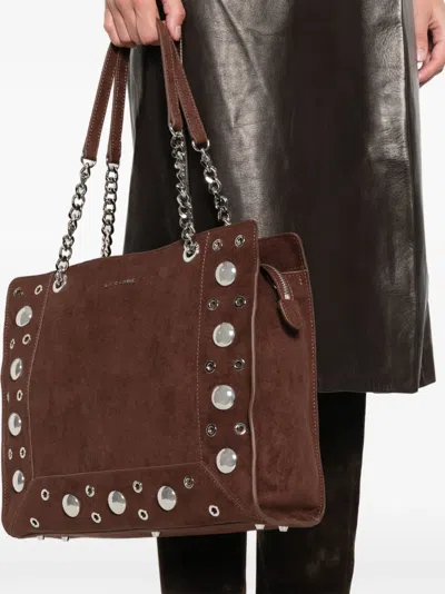 La Carrie Ethnic Studded Chain Suede Shoulder Bag In Brown