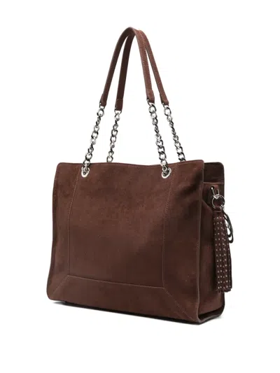 La Carrie Ethnic Studded Chain Suede Shoulder Bag In Brown