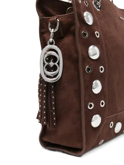 La Carrie Ethnic Studded Chain Suede Shoulder Bag In Brown