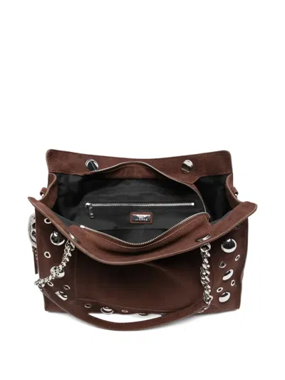 La Carrie Ethnic Studded Chain Suede Shoulder Bag In Brown