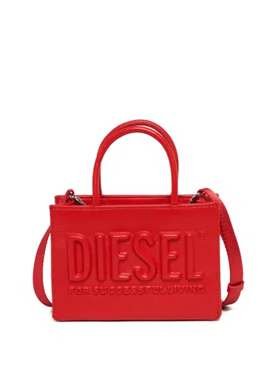 Diesel Dsl 3d Embossed-logo Tote Bag In Red