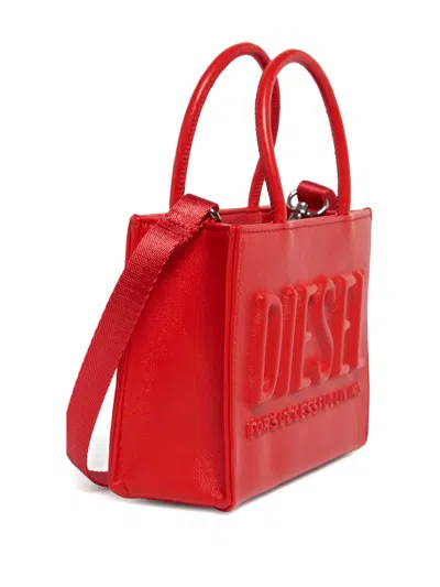 Diesel Dsl 3d Embossed-logo Tote Bag In Red