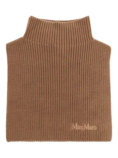 Max Mara Ribbed High-neck Virgin-wool Scarf In Brown