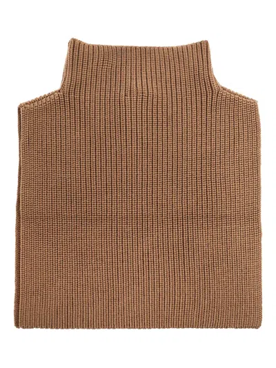 Max Mara Ribbed High-neck Virgin-wool Scarf In Brown