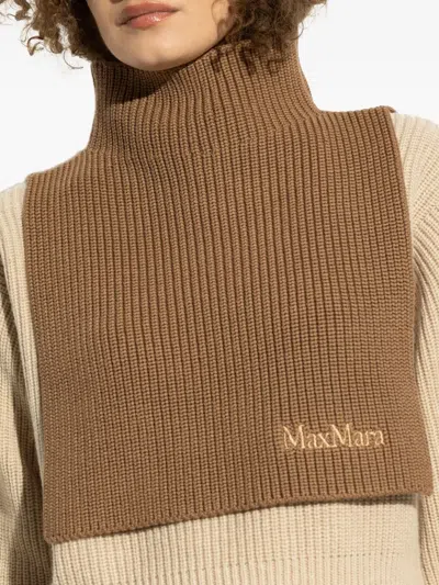 Max Mara Ribbed High-neck Virgin-wool Scarf In Brown