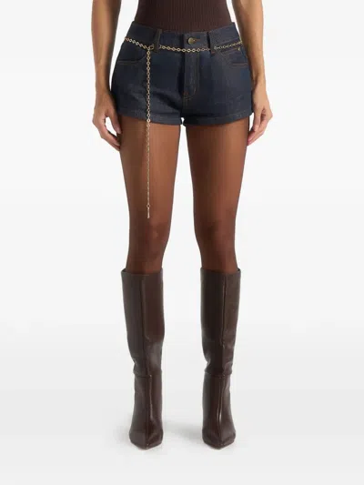 Manière De Voir Elina Contrast-stitching Chain-detail Denim Shorts In Blue