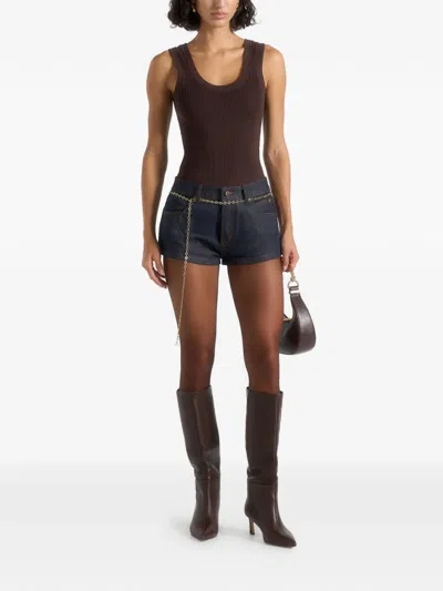 Manière De Voir Elina Contrast-stitching Chain-detail Denim Shorts In Blue