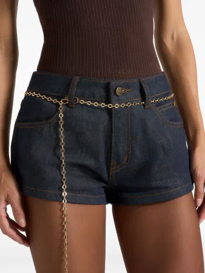 Manière De Voir Elina Contrast-stitching Chain-detail Denim Shorts In Blue