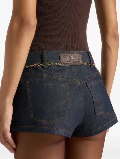 Manière De Voir Elina Contrast-stitching Chain-detail Denim Shorts In Blue