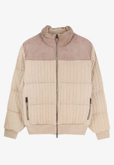 Hugo Boss Heat Virgin Wool And Cashmere Jacket With Suede Inserts In Neutral