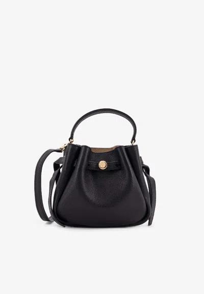 Tory Burch Mini Romy Leather Bucket Bag In Black