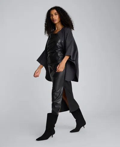 Kenneth Cole Faux Leather Pleated Waist Midi Dress In Multi