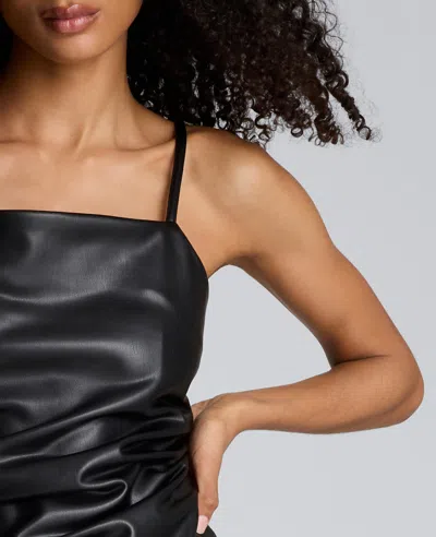 Kenneth Cole Faux Leather Pleated Waist Midi Dress In Multi