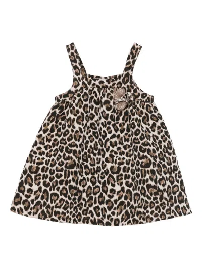 Lalalù Animal-print Appliqué Dress In Brown