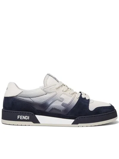 Fendi Match Sneaker In White Leather And Blue Suede Men In Multi