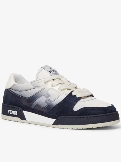 Fendi Match Sneaker In White Leather And Blue Suede Men In Multi