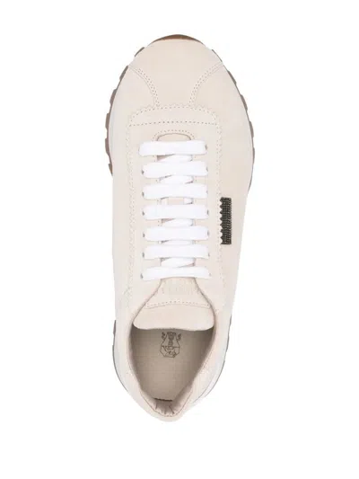 Brunello Cucinelli Suede Sneakers With Iconic Jewel Application In Neutral