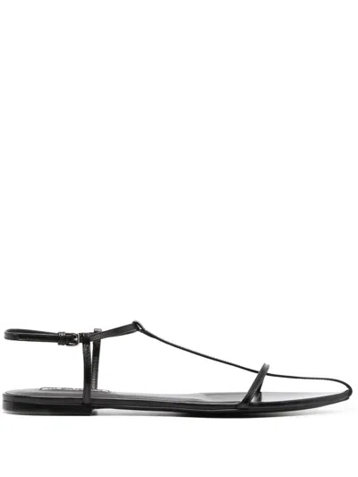 Jil Sander Leather Sandals Flat Sole Pointed Toe In Black