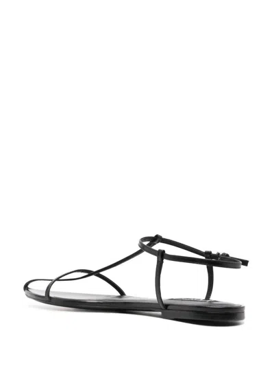 Jil Sander Leather Sandals Flat Sole Pointed Toe In Black