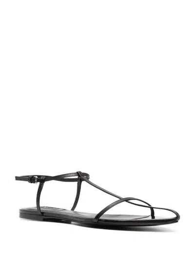 Jil Sander Leather Sandals Flat Sole Pointed Toe In Black