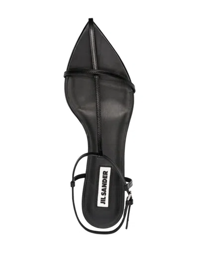 Jil Sander Leather Sandals Flat Sole Pointed Toe In Black