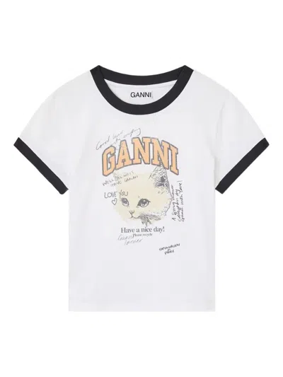 Ganni Kitty Organic Cotton T Shirt In White