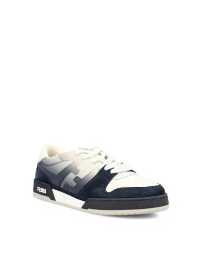 Fendi Match Sneaker In White Leather And Blue Suede Men In Blue