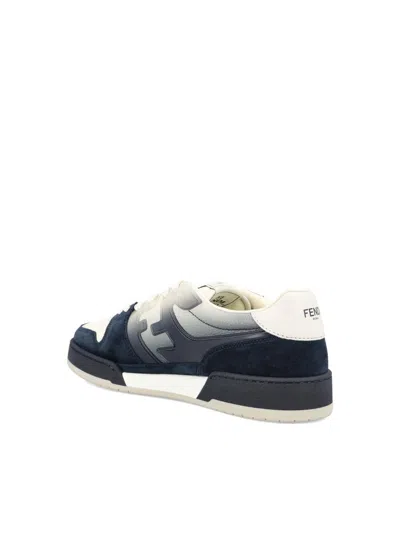Fendi Match Sneaker In White Leather And Blue Suede Men In Blue