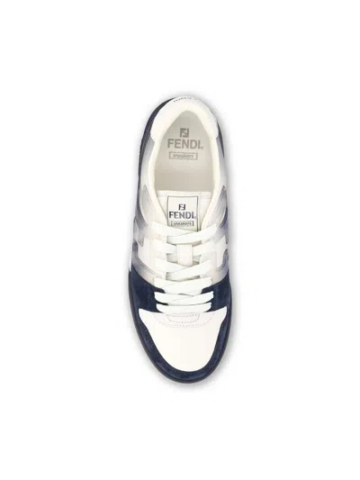 Fendi Match Sneaker In White Leather And Blue Suede Men In Blue