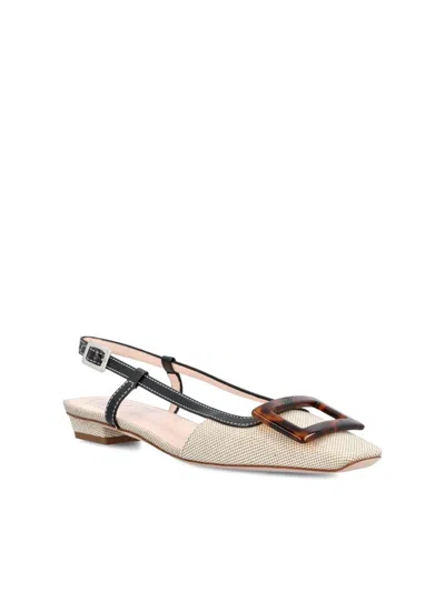 Roger Vivier Belle Vivier Slingback Ballerinas In Canvas In Neutral