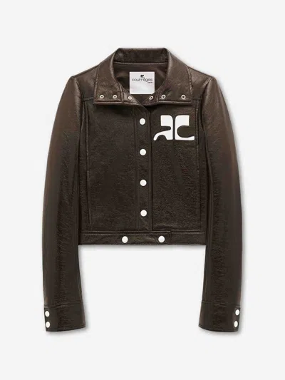 Courrèges Vinyl Straight Hem Cropped Jacket In Brown