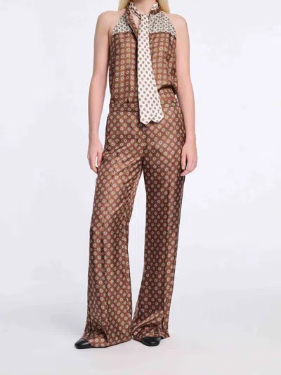 Dorothee Schumacher Graphic Dreams Tie-neck Silk Twill Top In Brown
