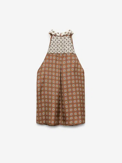 Dorothee Schumacher Graphic Dreams Tie-neck Silk Twill Top In Brown