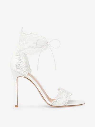 Gianvito Rossi Evie 105 Embroidered Leather Sandals In White