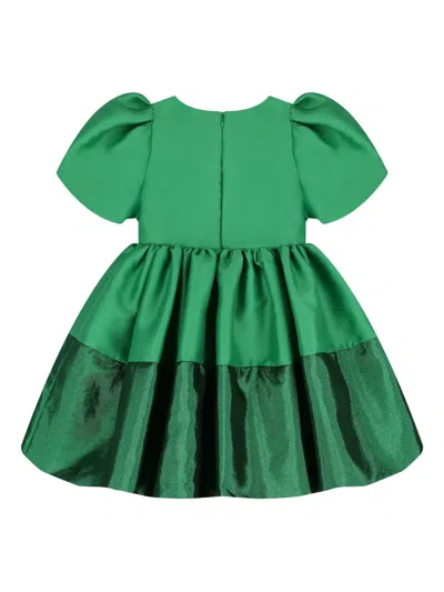 Mama Luma Bow Pleated Twill Dress In Green