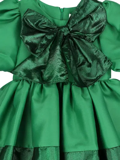 Mama Luma Bow Pleated Twill Dress In Green