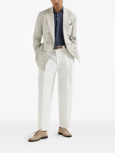 Brunello Cucinelli Long-sleeve Button-fastening Polo Shirt In Blue