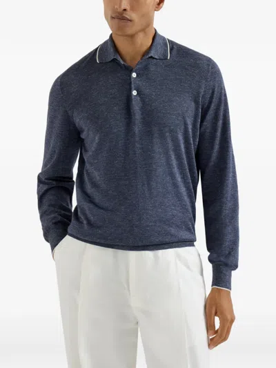Brunello Cucinelli Long-sleeve Button-fastening Polo Shirt In Blue