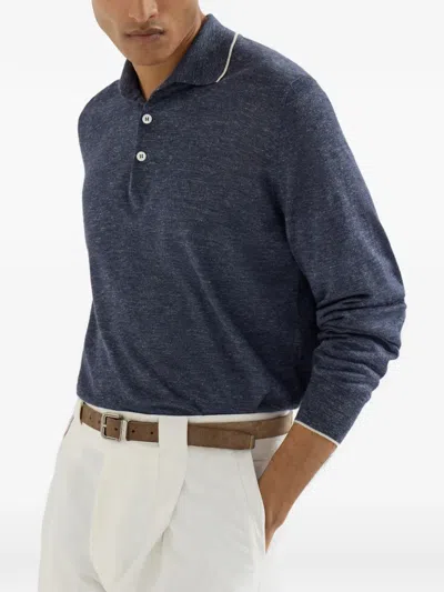 Brunello Cucinelli Long-sleeve Button-fastening Polo Shirt In Blue
