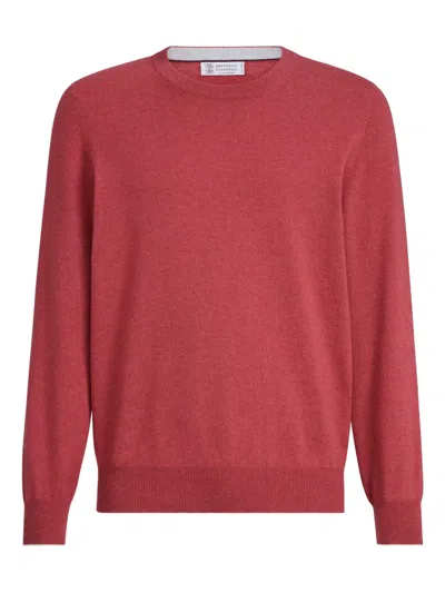 Brunello Cucinelli Ribbed Crew-neck Sweater In Red