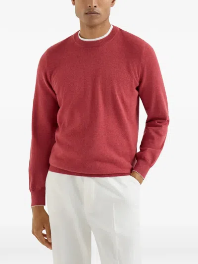 Brunello Cucinelli Ribbed Crew-neck Sweater In Red