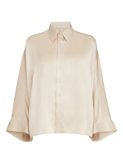 Brunello Cucinelli Stretch Silk Satin Shirt In Neutral