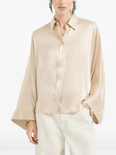 Brunello Cucinelli Stretch Silk Satin Shirt In Neutral
