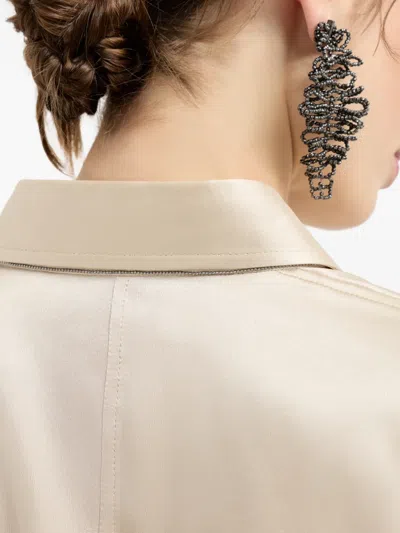 Brunello Cucinelli Stretch Silk Satin Shirt In Neutral