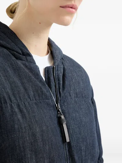 Brunello Cucinelli Denim-effect Twill Down Jacket In Gray