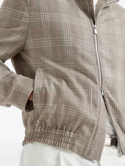 Brunello Cucinelli Tartan Stand Collar Jacket In Brown