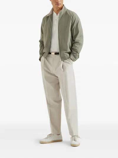 Brunello Cucinelli Water-resistant Gabardine Outerwear Jacket In Green