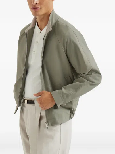 Brunello Cucinelli Water-resistant Gabardine Outerwear Jacket In Green