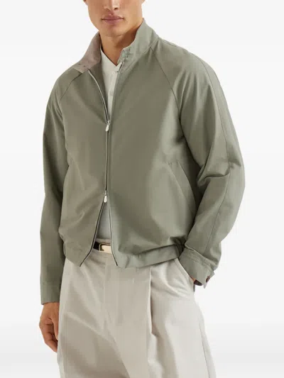 Brunello Cucinelli Water-resistant Gabardine Outerwear Jacket In Green